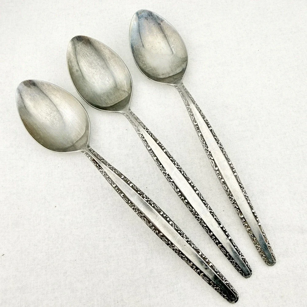 United Silver Co Stainless Japan Floral Scroll Edge Flatware Lot of 14 USI17 MCM